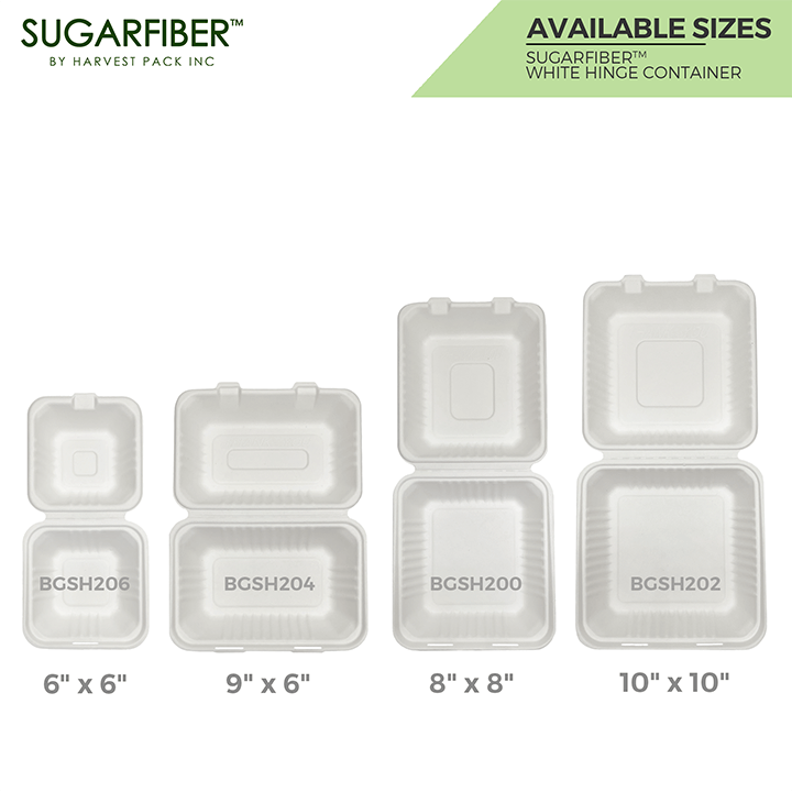 Sugarfiber™ 8x8 inch 3 Compartment Square Hinged Container PFAS